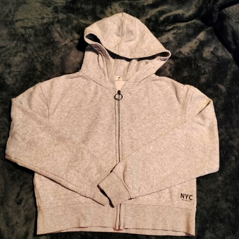 H&M Grey  Hoodie Zip Up Jacket Size 10-12 Good Condition NYC Logo